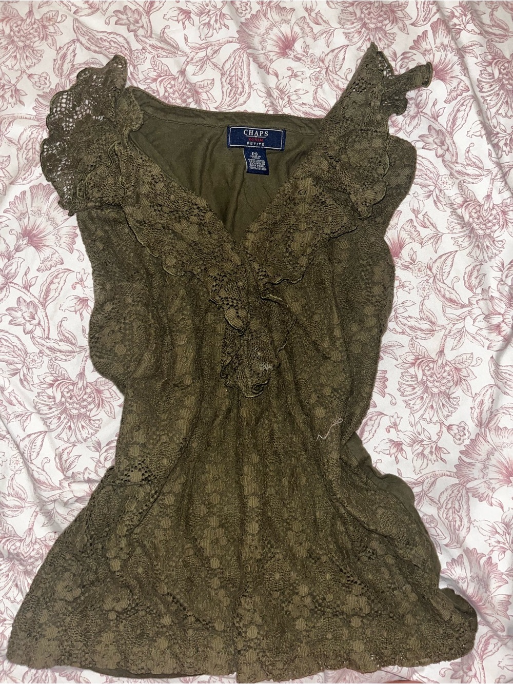 Chaps Olive Lace Ruffle V-Neck vintage Camisole